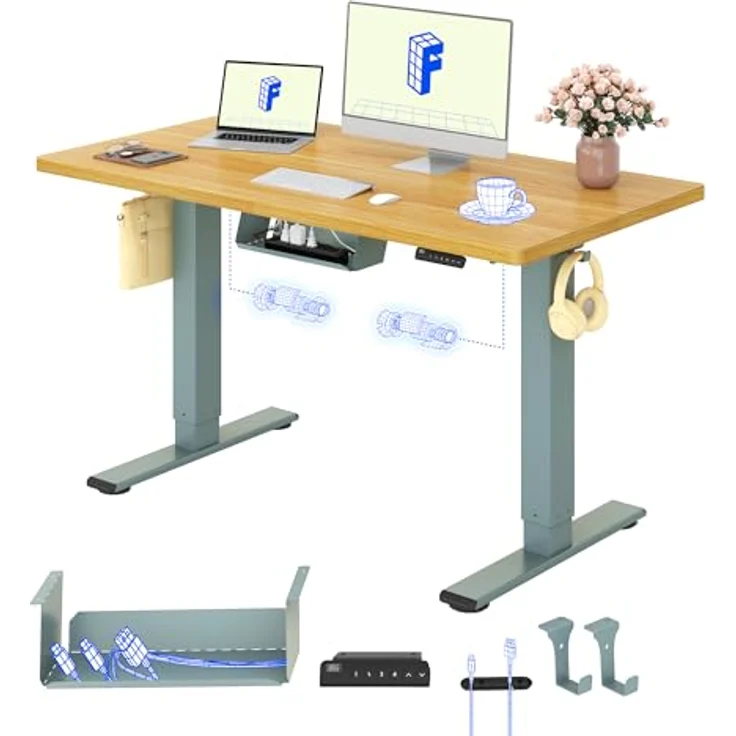 FLEXISPOT Höhenverstellbarer Schreibtisch mit 2 Motoren & 25MM EINTEILIGER Tischplatte 120x60 cm, Ergonomischer Bürotisch Elektrisch mit Kabelmanagement, Memory Funktion & Höhenanzeige – Bild 2