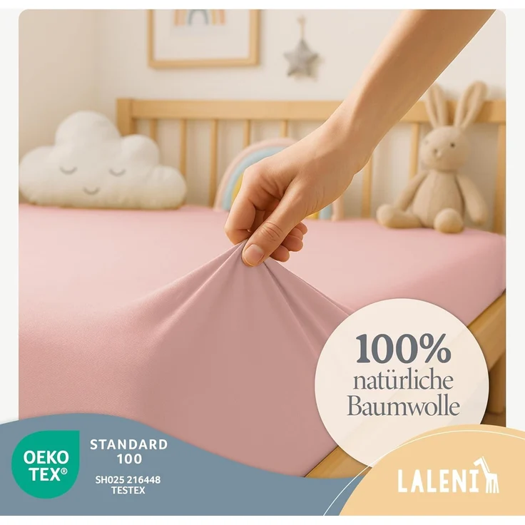 Laleni Jersey Spannbettlaken 80x160 cm Babybett - Oeko-TEX zertifiziertes Hausbett Spannbettlaken - Kinder Hausbett Bezug aus 100% Baumwolle - Spannbettlaken Hausbett - für Moseskorb Baby in Rosa – Bild 3