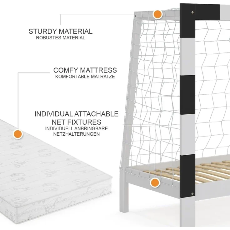 Kinderbett Football goal Weiß 80x160 cm mit Matratze Vitalispa – Bild 9