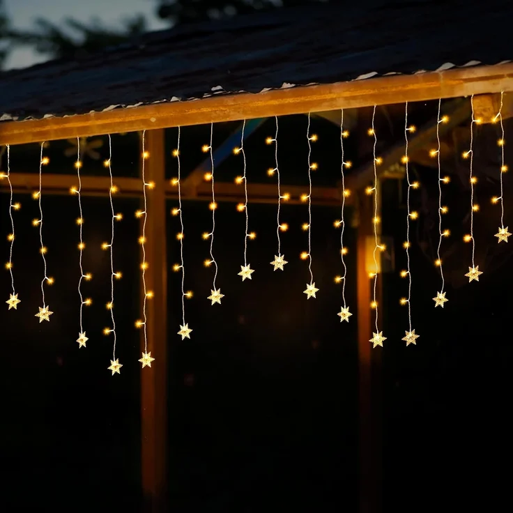Salcar LED-Lichtervorhang 2M LED Schneeflocke Lichtervorhang Schneeflocken Lichterkette Außen, LED Weihnachtsdeko Fenster mit 9 Modi und Speicherfunktion, Warmweiß – Bild 8
