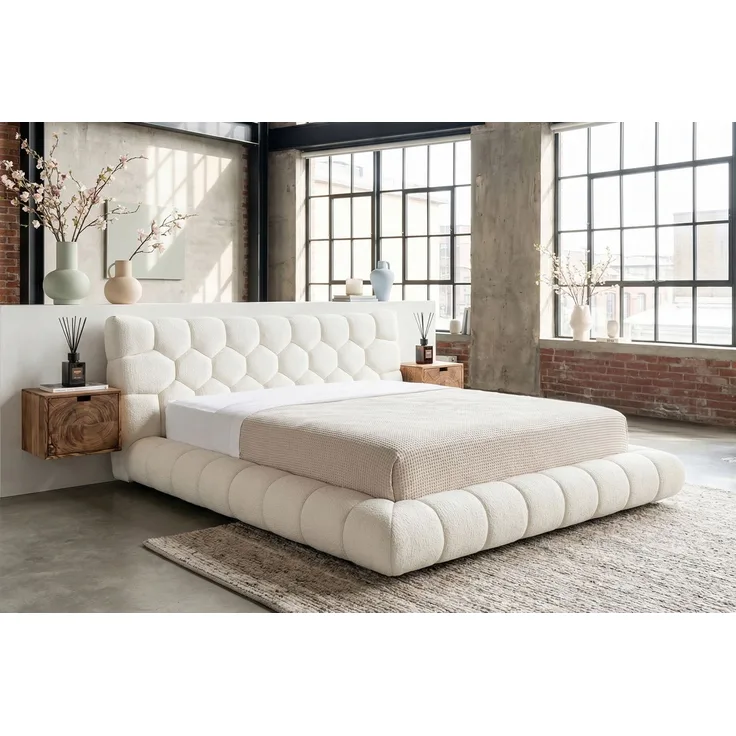 KAWOLA Bett ATTICO Polsterbett Stoff cremeweiß 180x200 cm mit Lattenrost