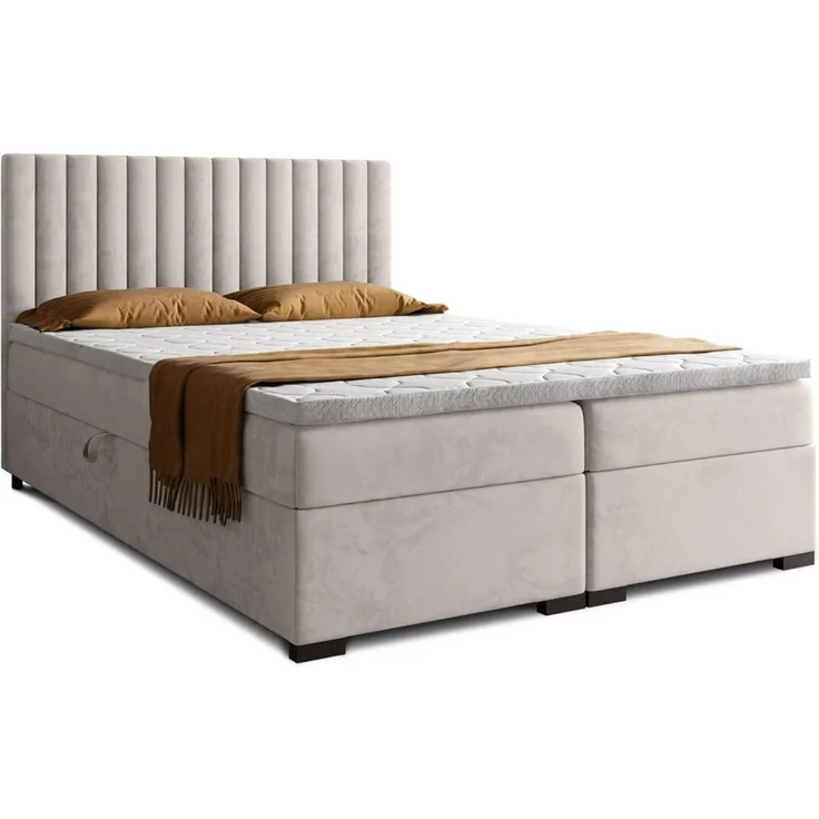 Beautysofa Boxspringbett ERIC mit Bettkasten (mit hohem Schlafkomfort, Premium Polsterbett in 6 angesagten Farben), Doppelbett mit integrierter Federkernmatratze & Topper GRATIS