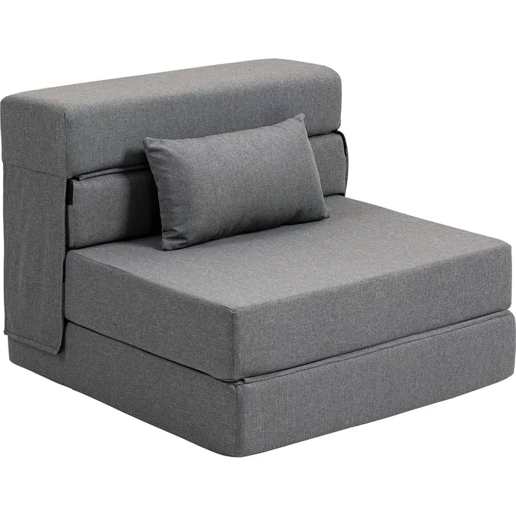 MELAYR, 3 in 1 Schlafsessel mit Leinenoptik 80 x 80 x 64 cm Dunkelgrau, Grau
