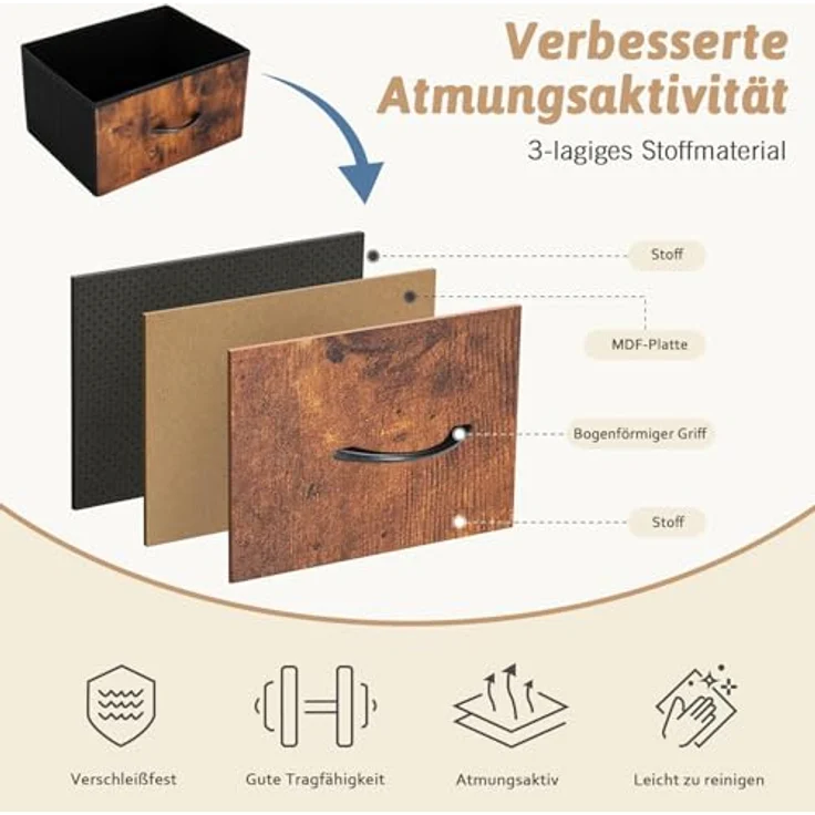 DUMOS Kommode mit Schubladen - Kommoden&Sideboards für Schlafzimmer Geeignet, Komodenschrank mit 9 Schubladen, Stoffkommode mit Stabilem Stahlrahmen, Ideal für Schlafzimmer, Wohnzimmer (Vintagebraun) – Bild 6
