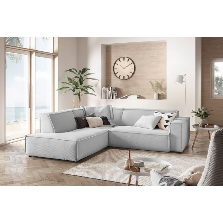 KAWOLA Sofa SAMU Ecksofa Cord hellgrau Recamiere links 72 x 224 x 254 cm – Bild 1