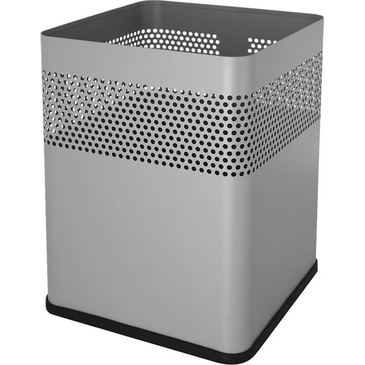 Helit Papierkorb Metall quadratisch 18l Lochdekor grau