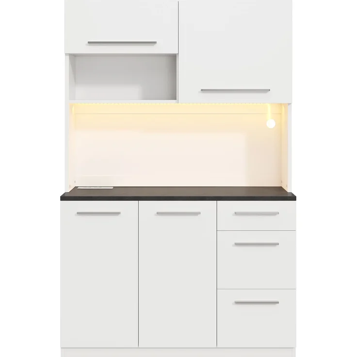 Buffetschränke, Esszimmer-Hochschrank 120×40×180 cm, mehrstufigem Stauraum, integrierter Steckdose sowie USB-C- und USB-A-Anschlüssen,Mit farbigem Lichtstreifen, Weiß – Bild 12
