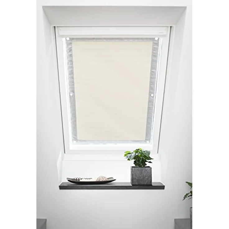 Dachfensterrollo Haftfix Hitzeschutz Abdunkelung, LICHTBLICK ORIGINAL, verdunkelnd, ohne Bohren, verspannt, Haftfix, mit Thermobeschichtung, mit Saugnapf, Beige, B94 x H113 cm – Bild 3