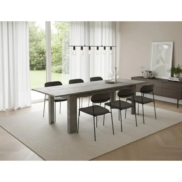Dmora - Ausziehbarer Tisch Nanni, ausziehbare Konsole für bis zu 10 Sitzplätze, ausziehbare Konsole 100 % Made in Italy, 140/190 x 90 x 75 cm, grauer Marmor – Bild 6