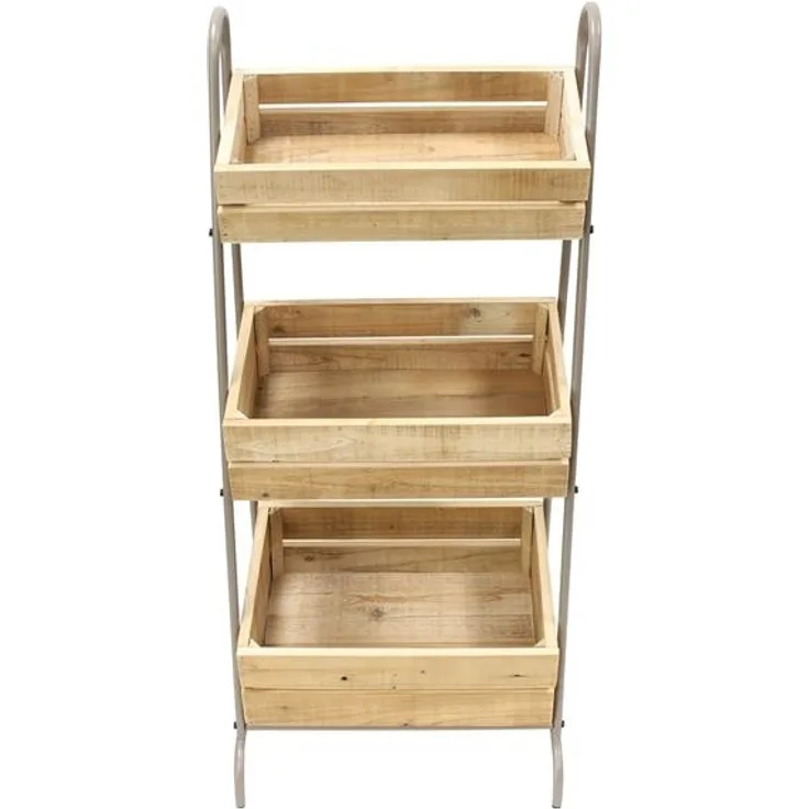 Dekoleidenschaft Standregal Kistenregal "Rustikal" mit 3 Kisten aus recyceltem Holz, Küchenregal, Obstregal, Gemüseregal, Lagerregal, Aufbewahrung Kartoffeln & Zwiebeln