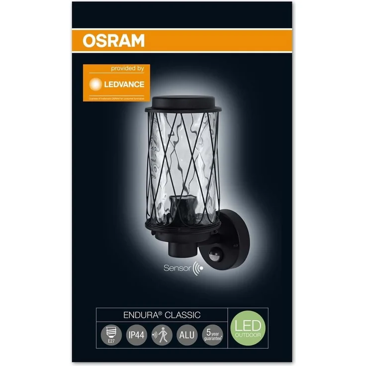 Osram LED Wand- und Deckenleuchte, Leuchte fuerAussenanwendungen, Sockel E27, Integrierter Tageslicht- und Bewegungssensor, Endura Classic Cage Up Sens – Bild 5