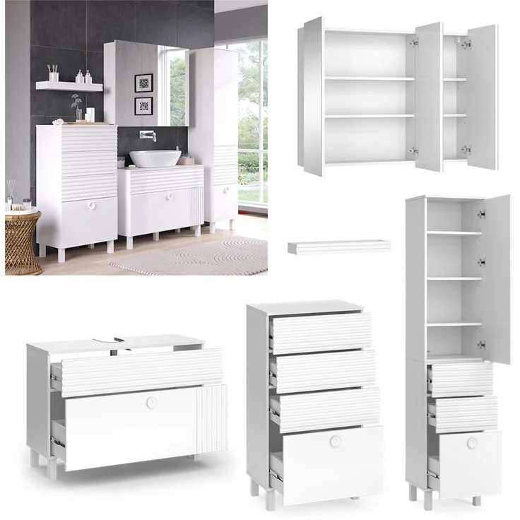 Badmöbel-Set Sola Weiß 5-teilig Vicco – Bild 2
