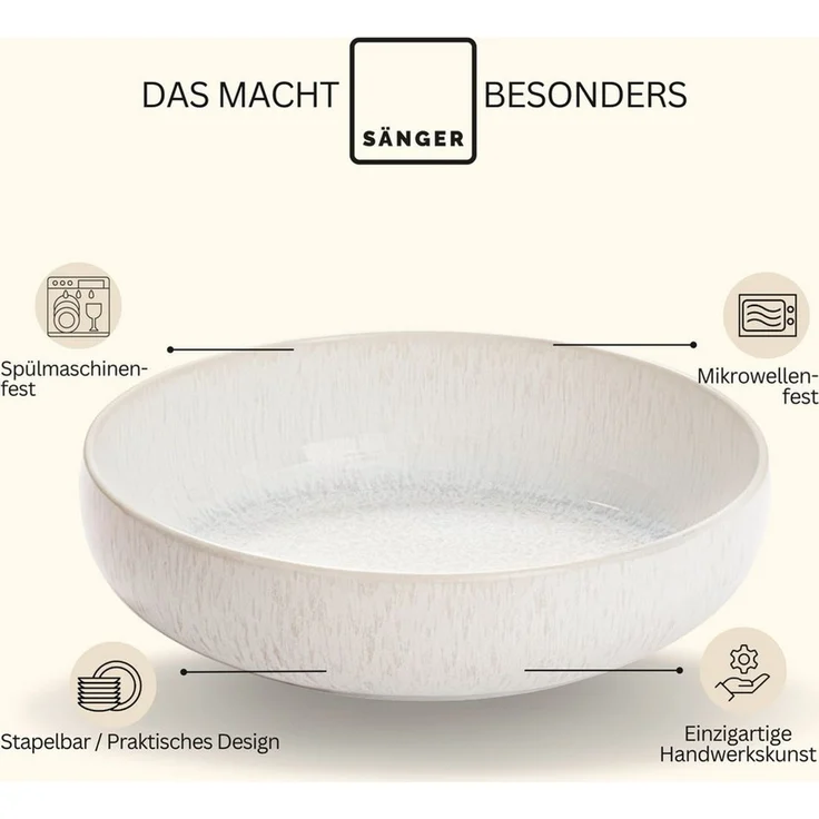 SÄNGER Servierschale Korfu, Steingut, (Set, 1-tlg), Obstschale, Creme Beige, Handmade, Premium Collection – Bild 3