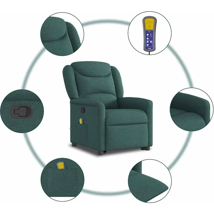 vidaXL Massagesessel mit Aufstehhilfe Dunkelgrün Stoff 3303210 – Bild 9