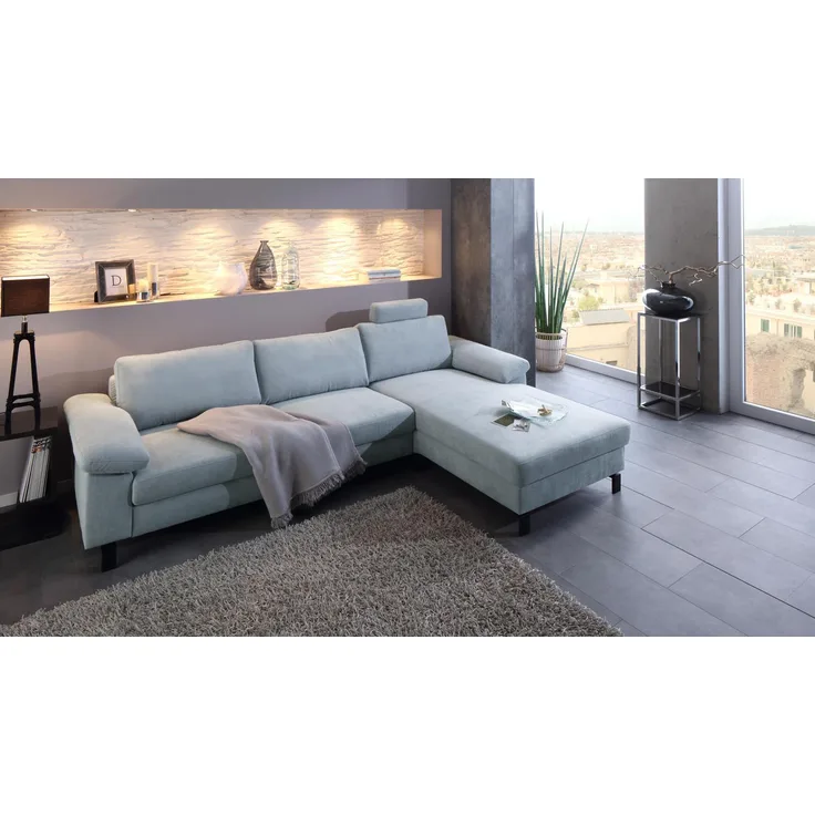 Candy Ecksofa INTERMEZZO Eckgarnitur Stoff hellgrau blau Federkern 264x182