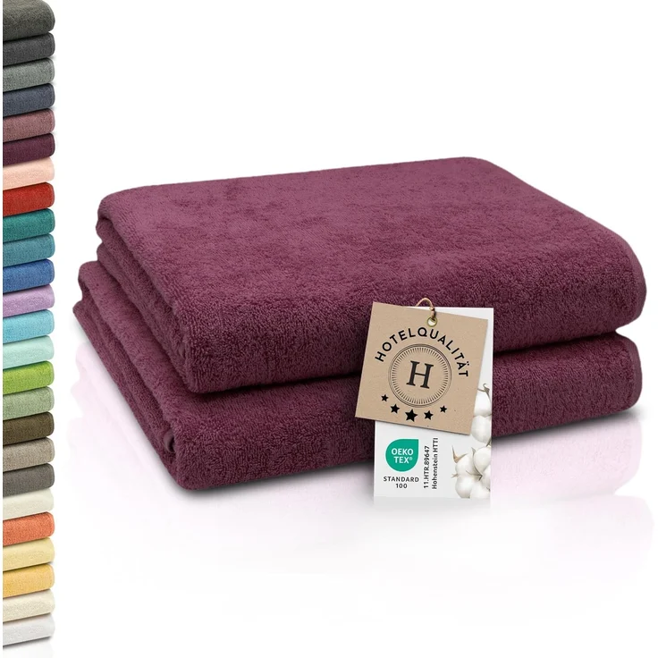 ZOLLNER 2er Set Badetücher, 100% Baumwolle, 100x150 cm, 420g/qm, violett – Bild 1