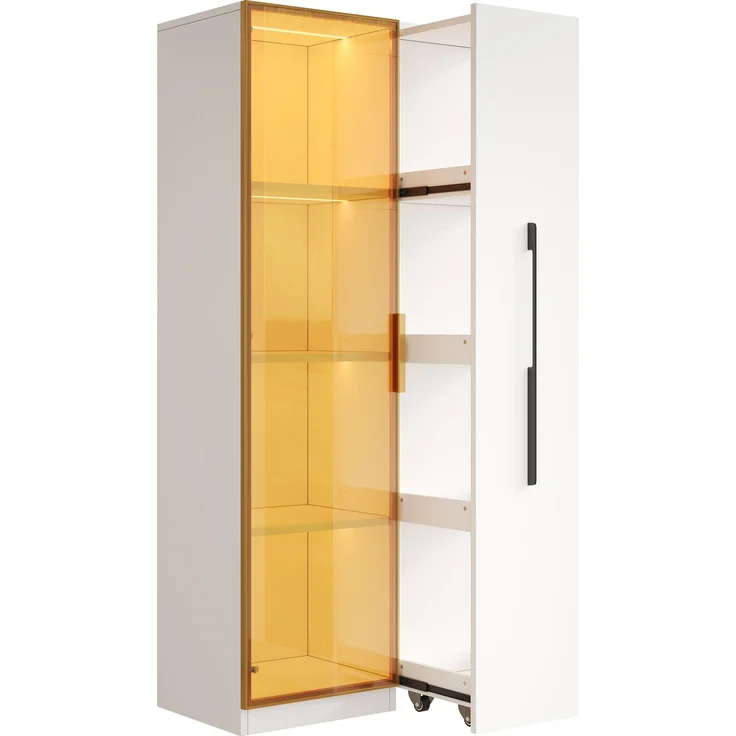 70×40×160cm große Vitrine mit Glastüren,seitlichen Schubladen und integrierter LED-Beleuchtung. Ein elegantes, vielseitiges Ausstellungs-und Aufbewahrungsmöbel–Weinschrank, Bücherregal, Esszimmerschran--Weiß--175.01x46x11.51cm--YOUDENOVA – Bild 9