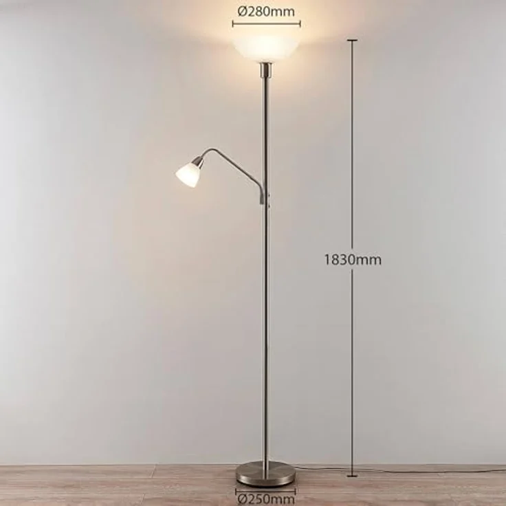 Lindby Stehlampe Jost, LED, Metall, Alu IP20, 1 x 15 W LED E27 + 1 x 8 W LED E14 – Bild 6