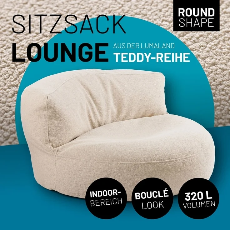 Lumaland Loungeset Sitzsack Lounge Teddy 320L, Indoor-Bezug - weich waschbar - perfekt fürs moderne Zuhause – Bild 2