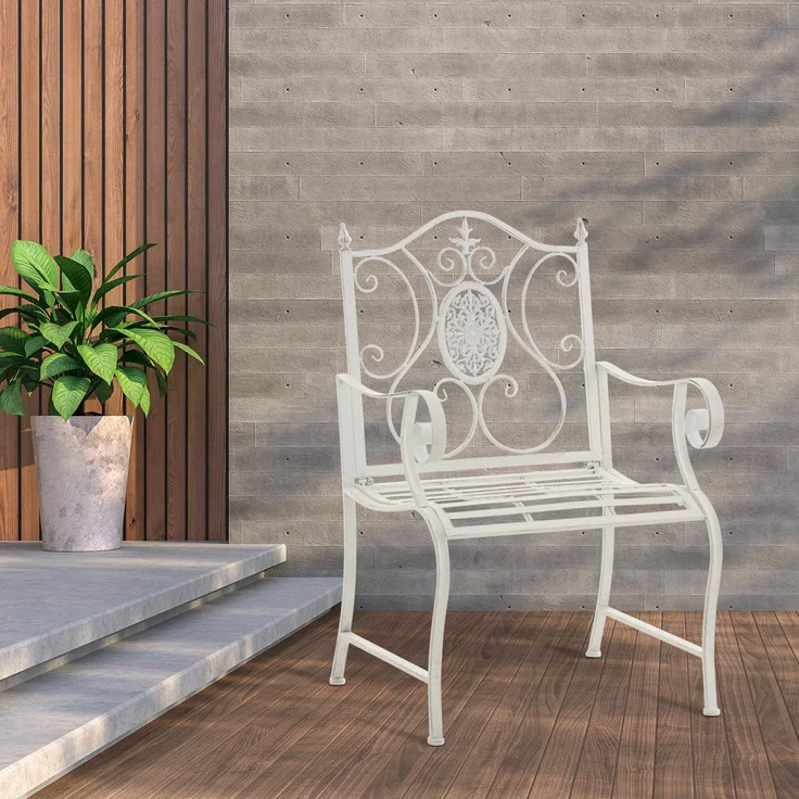2er Set Gartenstühle AUSTIN - Metall Antik weiß 62x53x94 cm | Gartenstuhl Metall Terrassenstuhl Antik Verzierung Stühle Garten Balkon – Bild 2