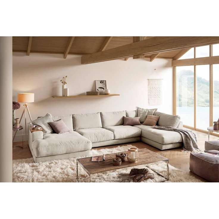 KAWOLA Sofa MADELINE Wohnlandschaft U-Form Cord cremeweiß Longchair links 86 x 224 x 425 cm – Bild 1