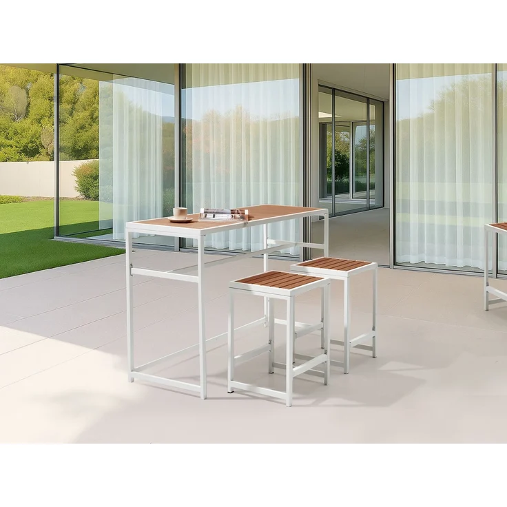 Garten Bartisch AVETRANA 150 cm 50 cm Braun Weiß – Bild 3