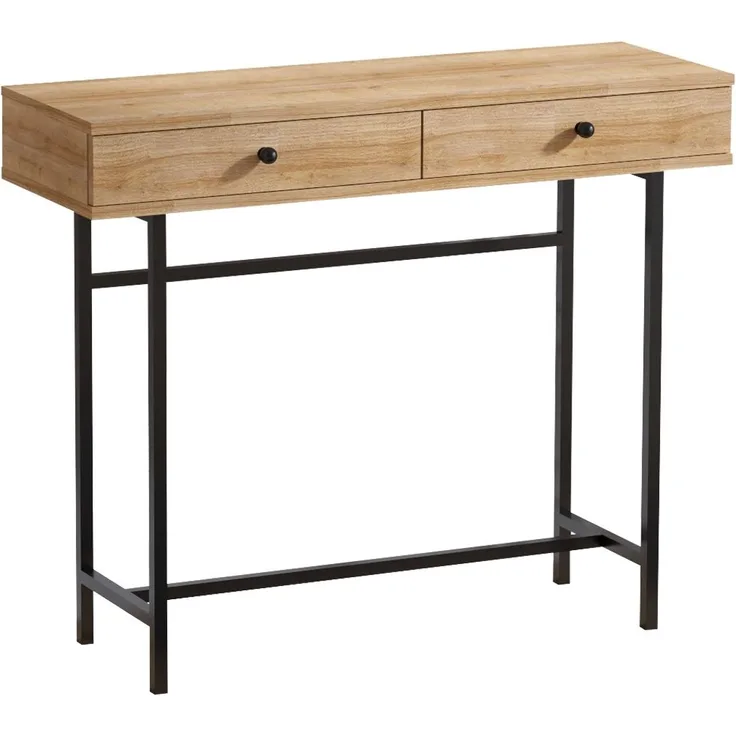 Calicosy Konsole 2 Schubladen Eiche und Schwarz L100 cm - Esta - Helles Holz