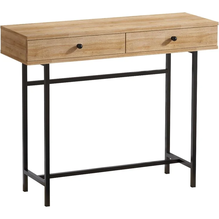 Calicosy Konsole 2 Schubladen Eiche und Schwarz L100 cm - Esta - Helles Holz – Bild 1