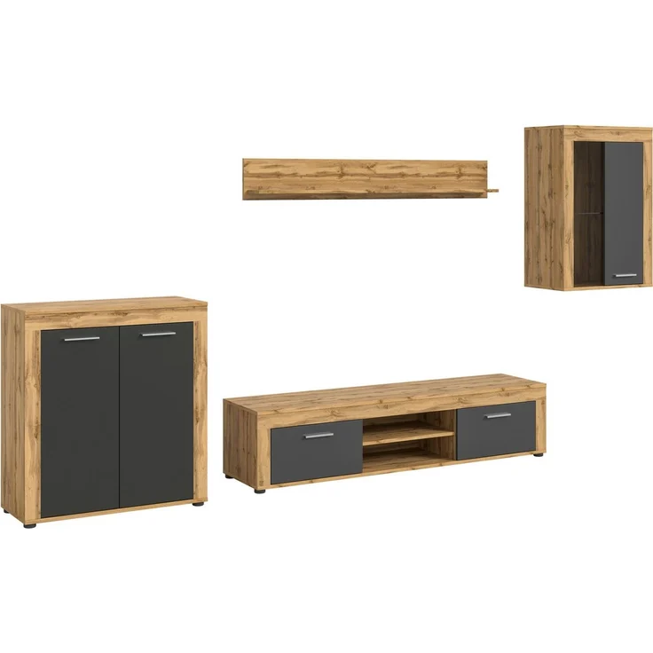 OTTO home Wohnwand AOSTA, Breite 330cm, 4-teilige Wohn-Kombination, (4-St, bestehend aus: Highboard, Lowboard, Wandboard & Vitrine), Wohnwand, Kombination, Anbauwand, Möbel Set, Schrankwand, Möbel Kombi – Bild 2