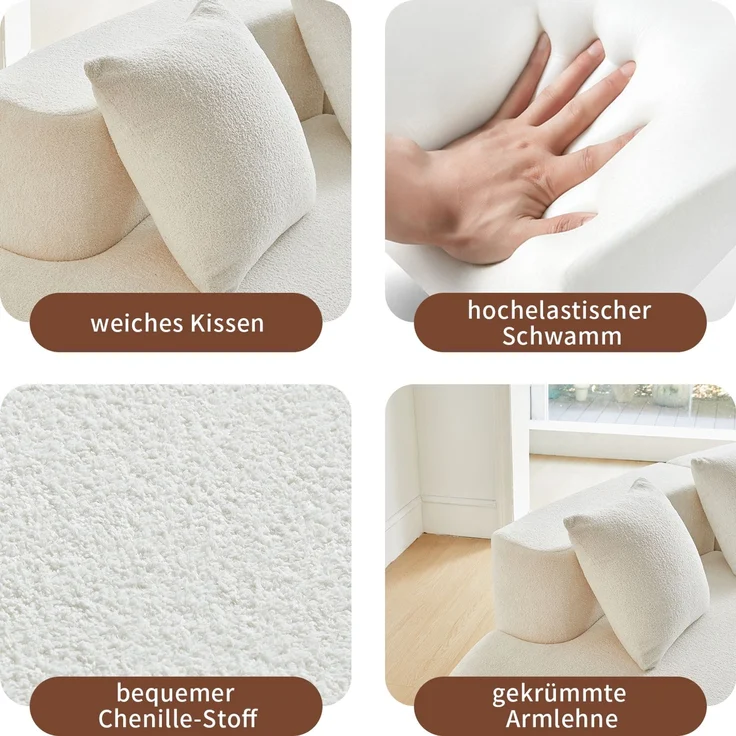 EINHOM Modernes gekrümmtes Bouclé Ecksofa, 3-Sitzer Kompressionssofa, bequem & stilvoll für Wohnzimmer & Apartment, einfache Montage – Bild 6