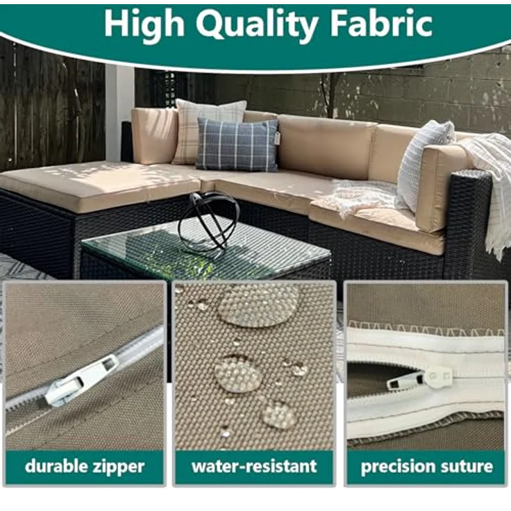 FLYMEI Terrassenkissenbezüge, wasserabweisend, für den Außenbereich, nur für den Außenbereich, Couch-Kissenbezüge, 55,9 x 61 x 10,2 cm, 4 Bezüge, Taupe – Bild 5