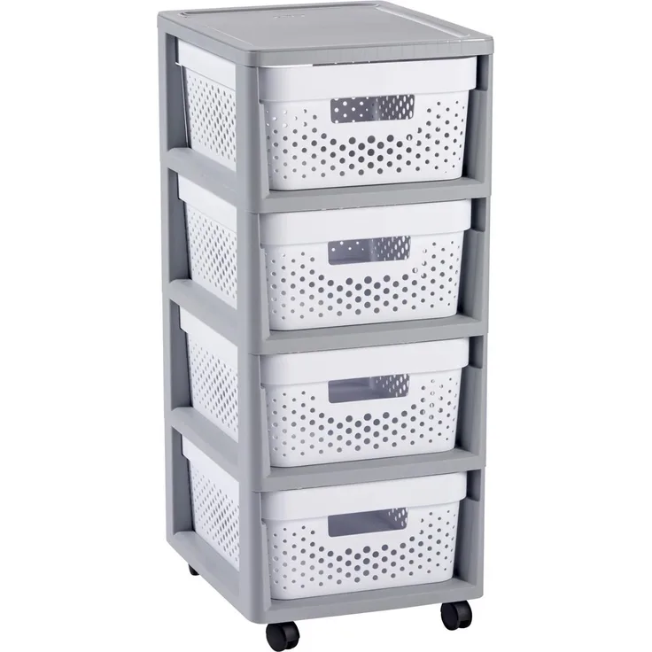 Curver Badregal, Aufbewahrungseinheit Schubladenwagen 4x11L Infinity