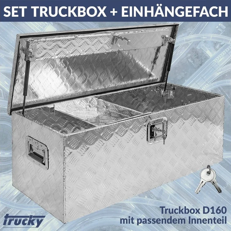 Trucky Anhänger-Deichselbox Set Truckbox D160 + Einhängefach Werkzeugbox Werkzeugkiste Anhängerbox – Bild 2