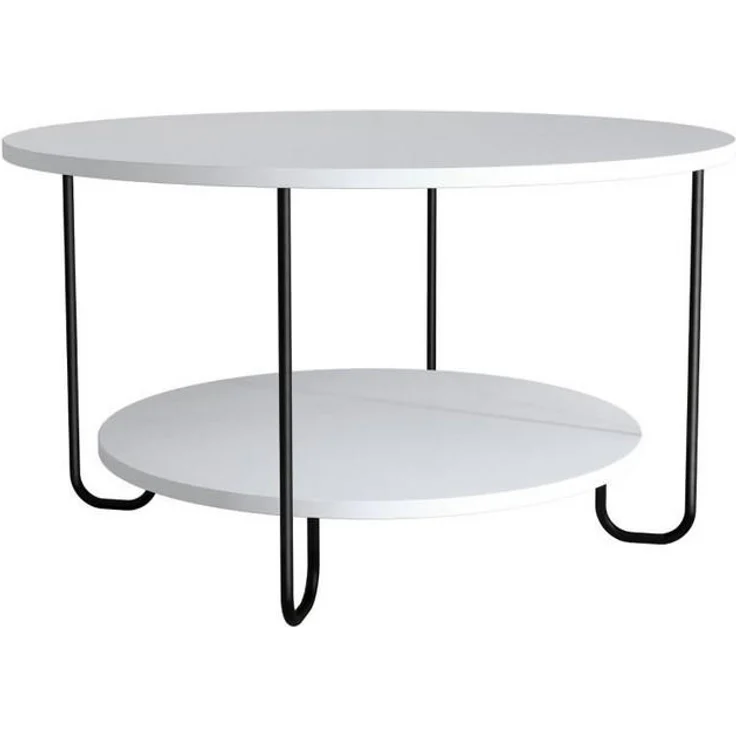 Calicosy Couchtisch, Weiß, melaminbeschichtete Spanplatten, FSC-zertifiziert, 80x45x80 cm, mit zwei Tabletts, Metallfüße