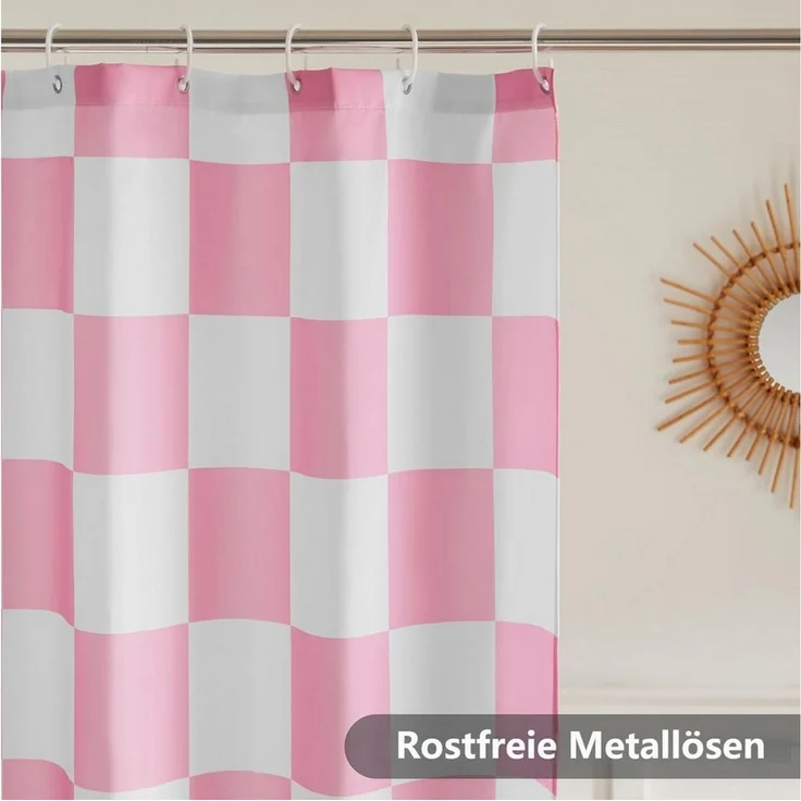 FOUORTUNATE-BEE Duschvorhang Karierter Duschvorhang für Badezimmer Hübsches Retro-Schachbrettmuster Breite 180 cm (Duschgardine in Vintage-Ästhetik, maschinenwaschbar, Stoffduschvorhang) – Bild 4