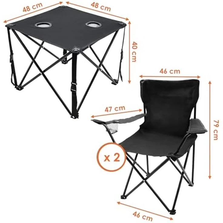 Spetebo Campingstuhl Sitzgruppe Tisch und 2 Stühle für Garten & Camping (3 tlg, 1 St), Outdoor Sitzgarnitur faltbar mit jeweils integriertem Getränkehalter – Bild 2