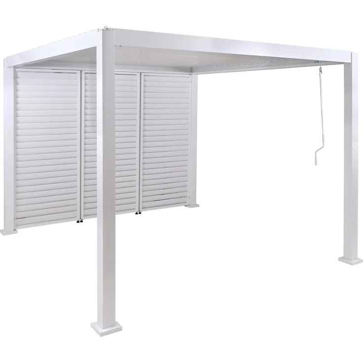 Pergola HWC-P65 mit 3x Lamellenwand, Terrassenüberdachung Garten Lamellen-Pavillon, 10cm-Alu-Gestell 3x3m ~ weiß – Bild 9