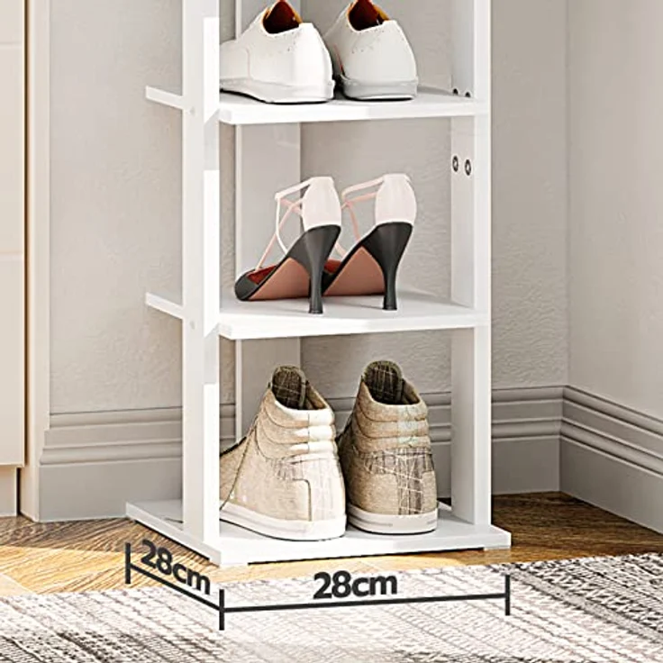 Hoobro Schuhregal 8-lagiges Regal, schmales Schuhablage, Schuhschrank mit 2 Haken, Ablagegestelle, platzsparend, Stabil, 28 x 28 x 113 cm – Bild 4