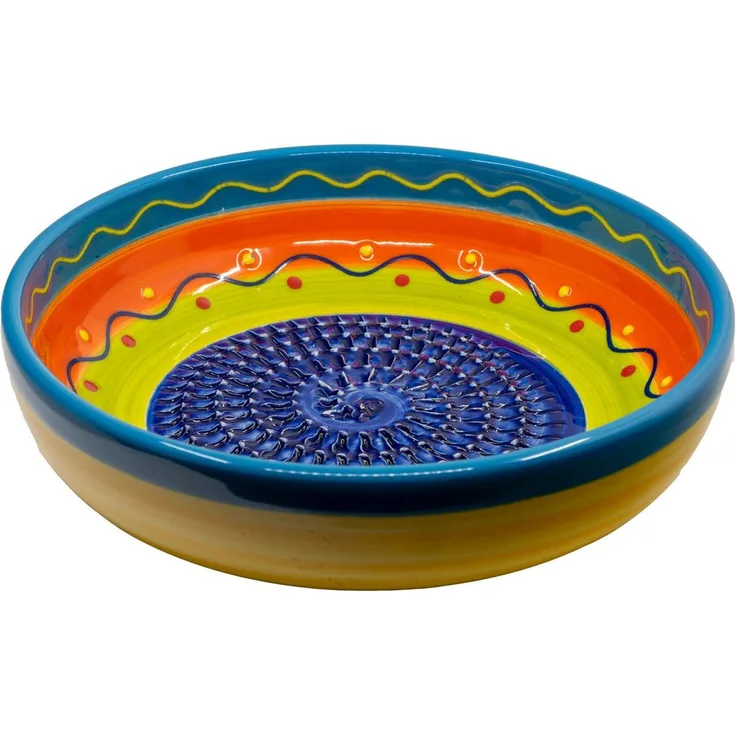 Kaladia Multireibe Kleine Reibeschüssel in Blau/Oran./Grün, Keramik, handbemalte Küchenreibe - Made in Spain