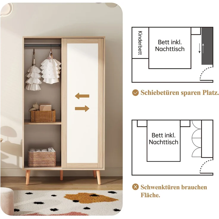 Kleiderschrank mit doppelten Schiebetüren, Kleiderstange, Ablageflächen, abriebfester Oberfläche, feuchtigkeitsbeständig – Bild 6