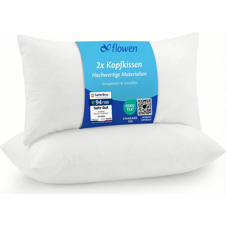 Flowen Kopfkissen 40x60 cm Kissen für Bett 40x60 2er Set Bettkissen Hypoallergene Anti-Milben Weiche Kissenfüllung mit Weicher Gesteppter Kopfkissenbezug 100% Polyester Schlafkissen