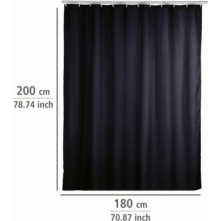 WENKO UNI Duschvorhang 180 x 200 cm, Schwarz, waschbar – Bild 9