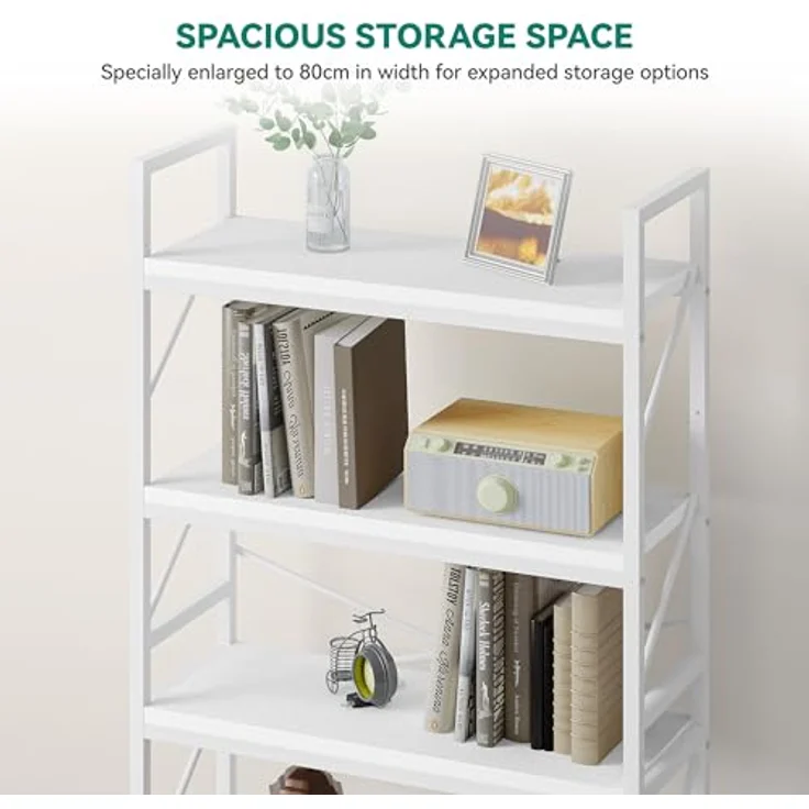 YITAHOME Bücherregal Mit 5 Ebenen - Industrielles Holzregal Mit Metallrahmen, Großes Freistehendes Regal, Präsentationsregal für Wohnzimmer, Heimbüro - Reinweiß – Bild 5
