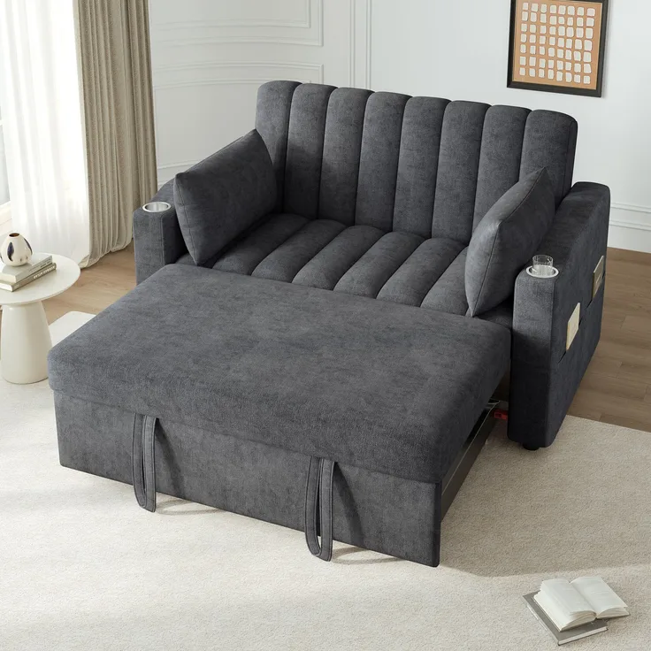 Schlafsofa 136x162x84 cm Grau, mit 3-fach verstellbarer Rückenlehne & Getränkehalter