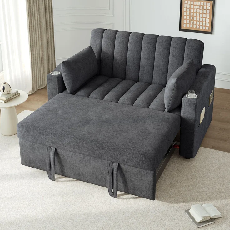 Schlafsofa 136x162x84 cm Grau, mit 3-fach verstellbarer Rückenlehne & Getränkehalter – Bild 1
