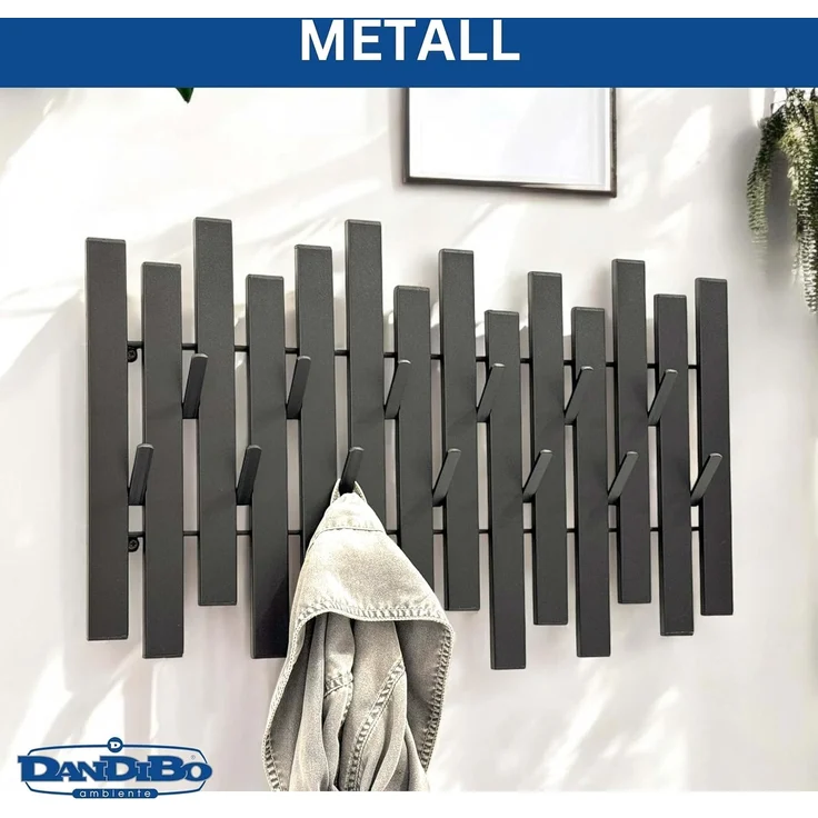 DanDiBo Wandgarderobe Schwarz Metall Modern 96637 Garderobe Wand mit Haken Garderobenleiste Hakenleiste Garderobenhaken – Bild 5