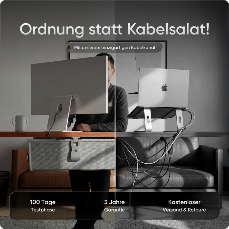 DESKSPACE Kabelwanne Schreibtisch Kabelmanagement - Beidseitig Klappbarer Kabelkanal - Cable Organizer für den Schreibtisch - 94 cm (Grau) – Bild 2