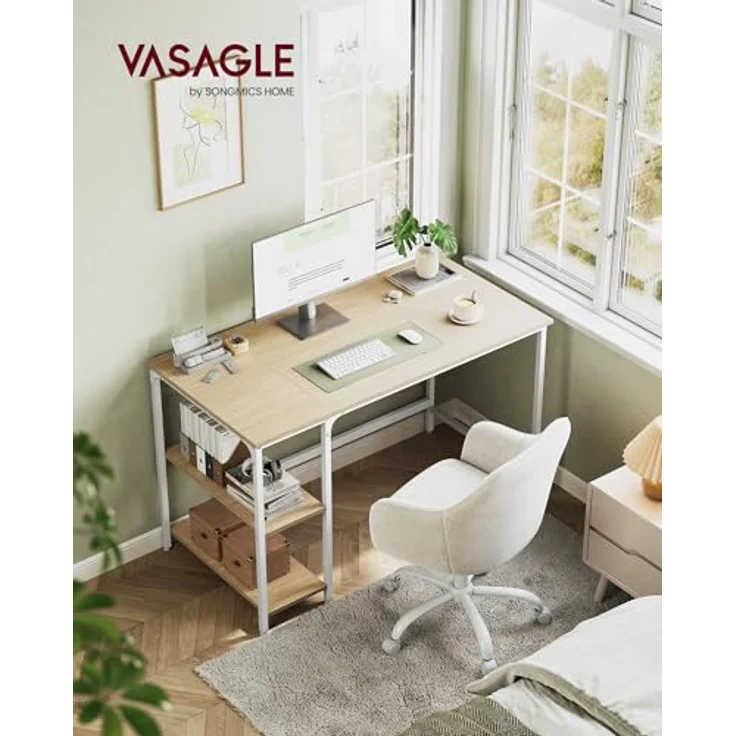 VASAGLE Tisch, Computertisch, Bürotisch, 120 x 60 x 76 cm, moderner Stil, für Arbeitszimmer, Schlafzimmer, Wohnzimmer, naturbeige-perlweiß LWD047N02 – Bild 3