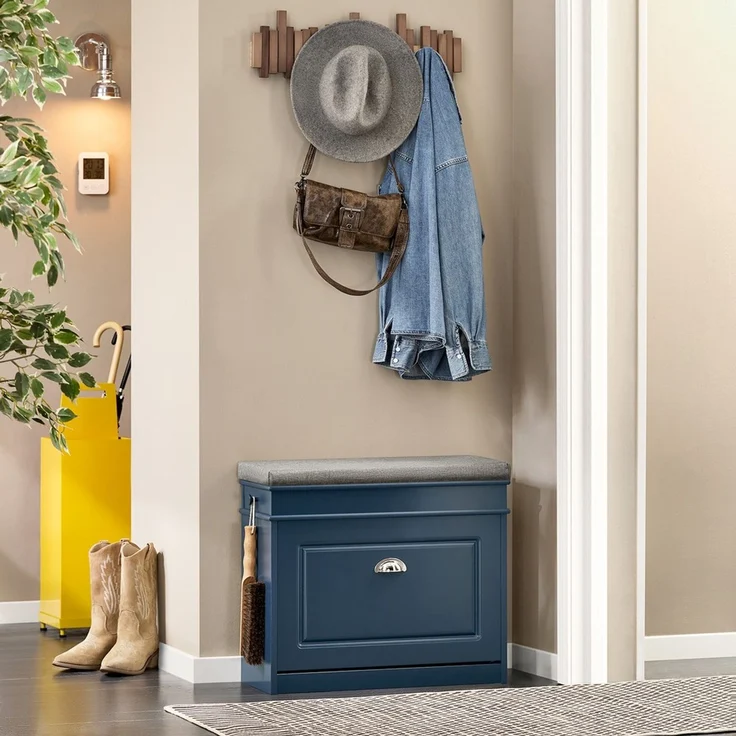 SoBuy FSR82-K-B Schuhbank, MDF, Lackiert, Dunkelblau, 60 x 52 x 24 cm – Bild 9