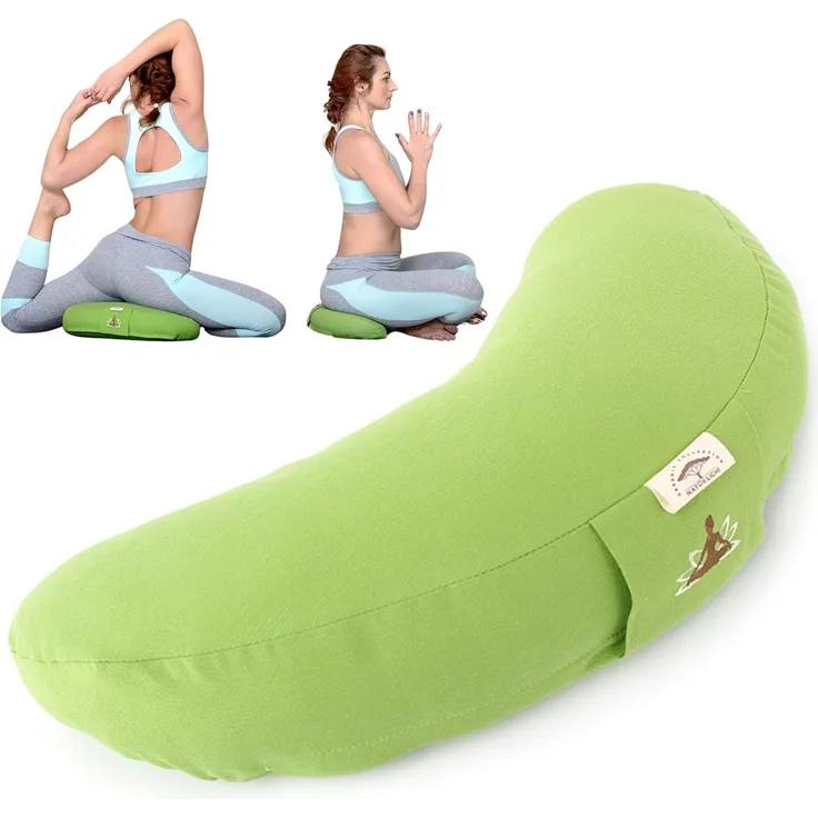 SEI Design Yogakissen Halbmond mit Buchweizenschalen Füllung, besticktes Meditationskissen